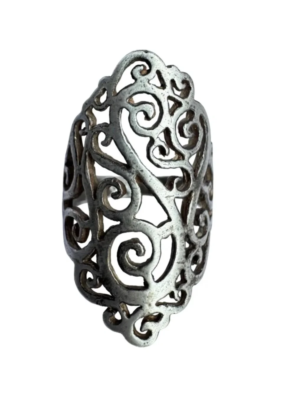 Vintage Sterling Silver 925 Filigree Ring Large Statement Openwork Scroll Size 6